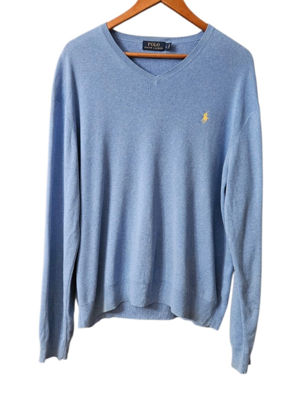Polo Ralph Lauren Light Blue V-Neck Sweater Men's Large Cotton READ